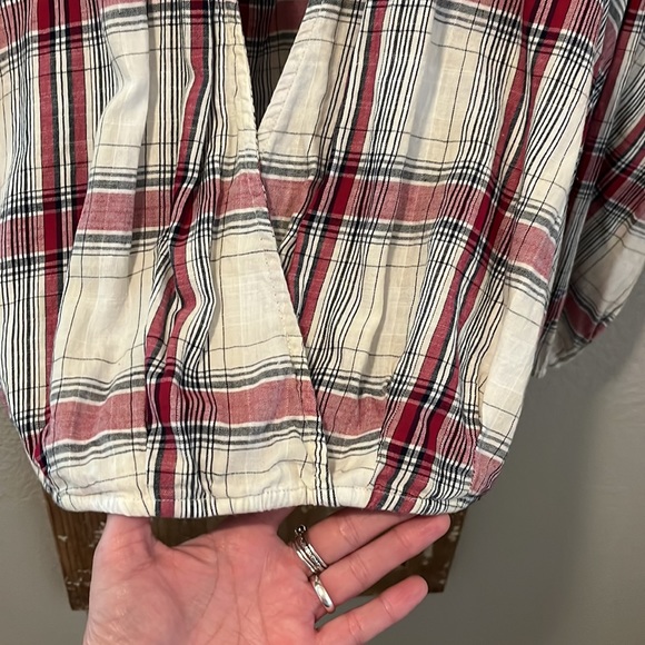 True Craft 3X 100% Cotton Faux Wrap Top W X Detail Top Balloon Sleeve Hi Low - Picture 5 of 8